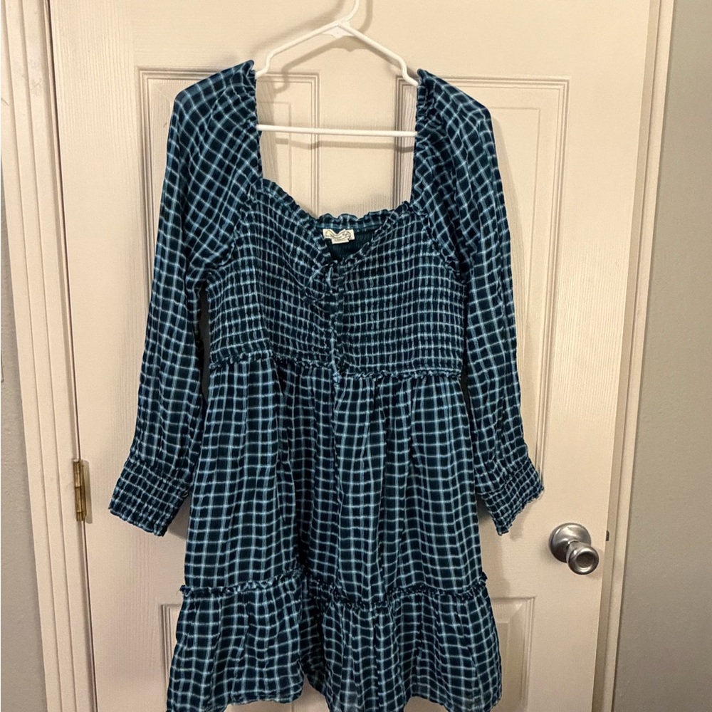 American Eagle Green Plaid Smocked Tiered Babydoll Dress – XL